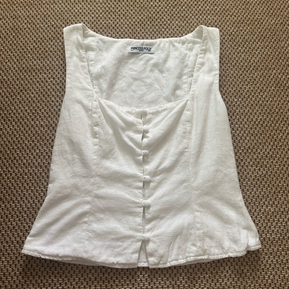 Princess Polly Zenda Linen Blend Top Off White
